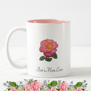 Caneca De Café Em Dois Tons Melhor Mãe de Sempre Rosa Flor e Monograma