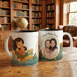Caneca De Café Em Dois Tons Melhor Mãe de Todos os Tempos Foto do Nome da Mãe 