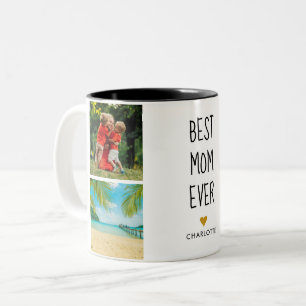 Caneca De Café Em Dois Tons Melhor Mãe do Mundo Coração de Ouro 4 Fotos Colage