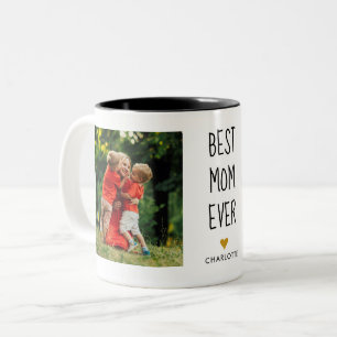 Caneca De Café Em Dois Tons Melhor Mãe do Mundo Coração Dourado 2 Fotos