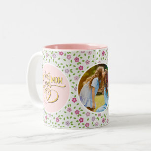 Caneca De Café Em Dois Tons Melhor Mãe do Mundo Floral Foto Dia das Mães