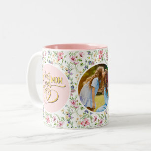 Caneca De Café Em Dois Tons Melhor Mãe do Mundo Floral Foto Dia das Mães