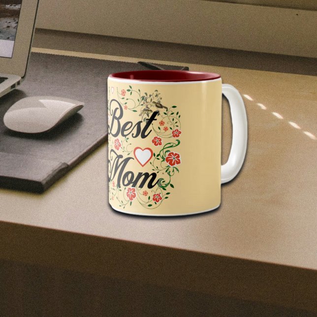 Caneca De Café Em Dois Tons Melhor Mãe Elegante Design Floral (Criador carregado)