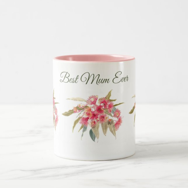 Caneca De Café Em Dois Tons Melhor Mãe Flor De Aquarela Rosa (Centro)