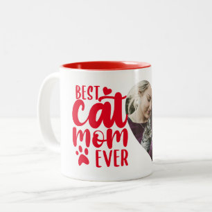 Caneca De Café Em Dois Tons Melhor Mãe Gato Nome Pet Foto Vermelha