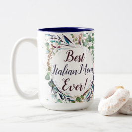 Caneca De Café Em Dois Tons Melhor Mãe Italiana, Folhagem e Herbos