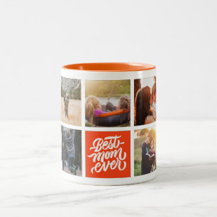 Caneca De Café Em Dois Tons Melhor Mãe Já Personalizada Colagem de Fotos Laran