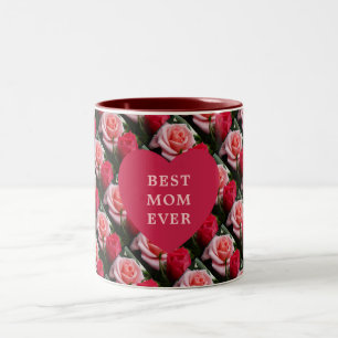 Caneca De Café Em Dois Tons Melhor Mãe, já Rosa, Vermelho, Padrão Floral Coraç