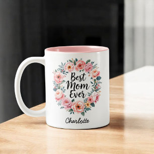 Caneca De Café Em Dois Tons Melhor Mãe Nunca   Floral Wreath   Dia de as mães