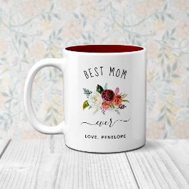 Caneca De Café Em Dois Tons Melhor Mãe Nunca | Trendy Burgundy Boho Floral
