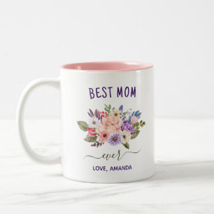 Caneca De Café Em Dois Tons Melhor Mãe PERSONALIZÁVEL Flores russas Bonito
