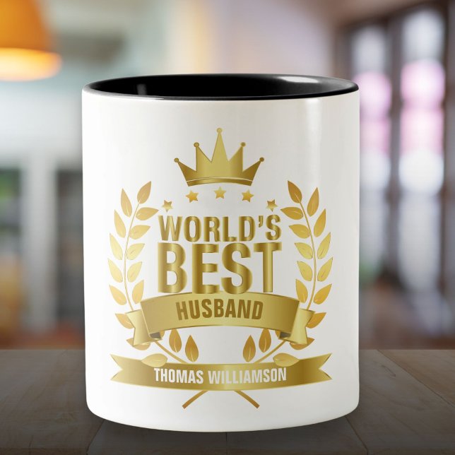 Caneca De Café Em Dois Tons Melhor Marido do Mundo 5 Estrelas Douradas (World's Best Husband 5 Gold Star Two-Tone Coffee Mug)