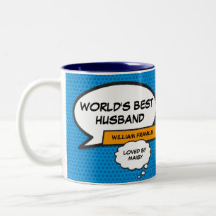 Caneca De Café Em Dois Tons Melhor Marido do Mundo Azul Divertido Livro de Qua