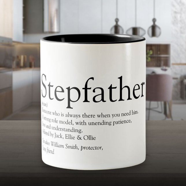 Caneca De Café Em Dois Tons Melhor Padrasto do Mundo, Definição de Padrasto (World's Best Ever Stepfather, Stepdad Definition Two-Tone Coffee Mug)