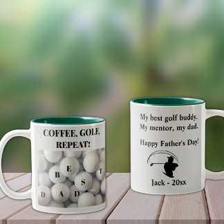 Caneca De Café Em Dois Tons Melhor Pai. Café, Golfe, Repita.