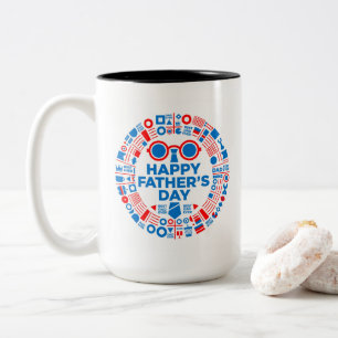 Caneca De Café Em Dois Tons Melhor Pai do Mundo Azul Vermelho Gráfico Presente