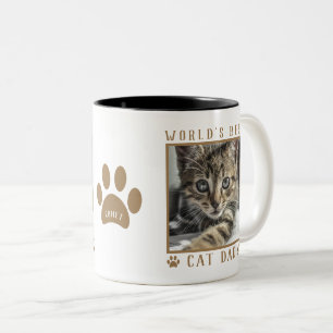 Caneca De Café Em Dois Tons Melhor Pai do mundo Nome impresso Pet Photo Dourad
