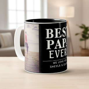 Caneca De Café Em Dois Tons Melhor Papá Negra para Colagem de Fotos no Dia 2 d