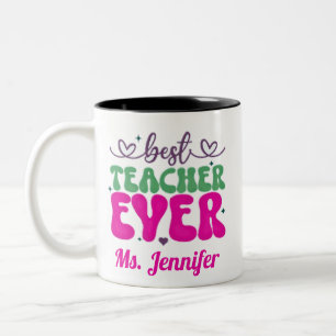 Caneca De Café Em Dois Tons Melhor Professora Personalizada Escrito verde rosa