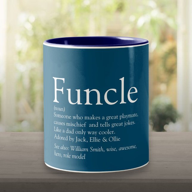 Caneca De Café Em Dois Tons Melhor Tio, Tio Mais Divertido Definição Azul (Best Funcle, Uncle Ever Fun Definition Blue Two-Tone Coffee Mug)