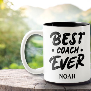 Caneca De Café Em Dois Tons Melhor treinador do mundo - Presente de nome perso