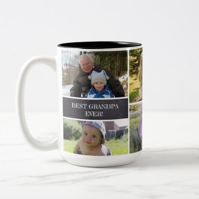 Caneca De Café Em Dois Tons Melhor Vovô - Colagem de Fotografias Personalizada (Esquerda)