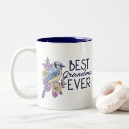 Caneca De Café Em Dois Tons Melhor vovó, Flor e Pássaro Vintage