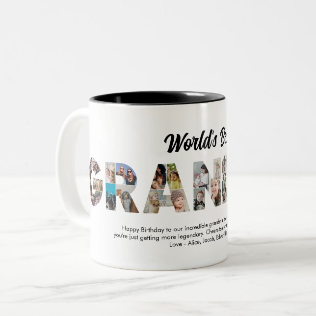 Caneca De Café Em Dois Tons Melhor Vovó - Letra Collage Cutout Aniversário (Frente Esquerda)