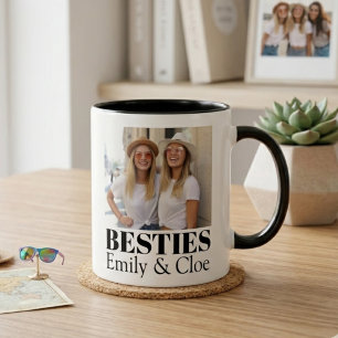 Caneca De Café Em Dois Tons Melhores Amigas Minimalistas Design de Foto e Nome