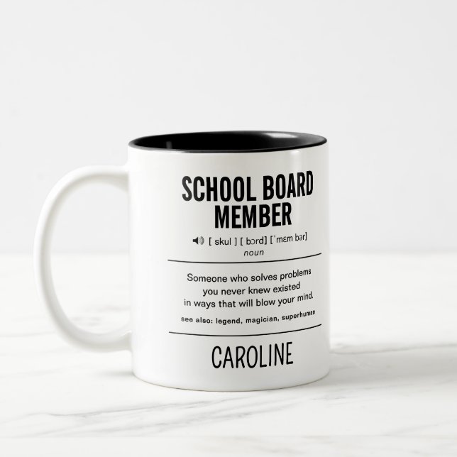 Caneca De Café Em Dois Tons Membro Personalizado do Conselho Escolar Engraçado (Esquerda)