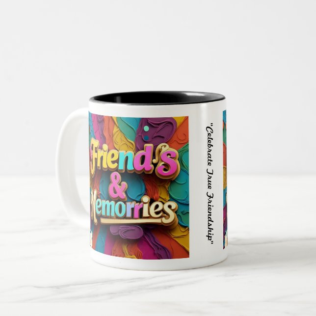 Caneca De Café Em Dois Tons "Memórias Corações" (Frente Esquerda)