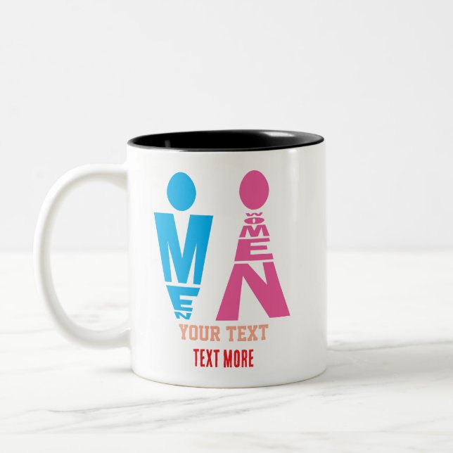 Caneca De Café Em Dois Tons Men and Women Typography Icon Design (Esquerda)