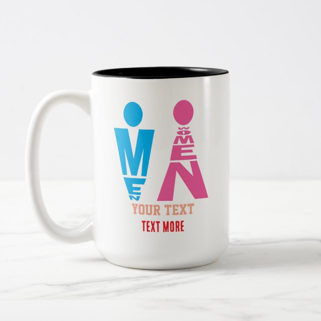 Caneca De Café Em Dois Tons Men and Women Typography Icon Design (Esquerda)