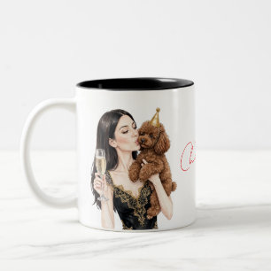 Caneca De Café Em Dois Tons Menina beijando cachorrinho Poodle–Mãe de Poodle
