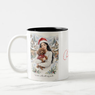 Caneca De Café Em Dois Tons Menina beijando cachorrinho Poodle–Mãe de Poodle