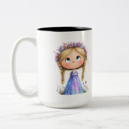 Caneca De Café Em Dois Tons Menina da Coroa de Flores Caprichosa Arte Infantil
