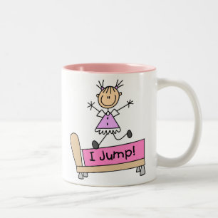 Caneca De Café Em Dois Tons Menina de Palito Pulando na Cama