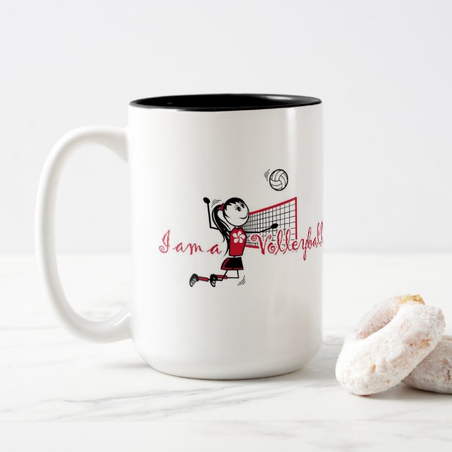 Caneca De Café Em Dois Tons Menina de Volei Personalizada (Com Donut)