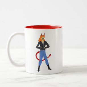 Caneca De Café Em Dois Tons menina diabólica