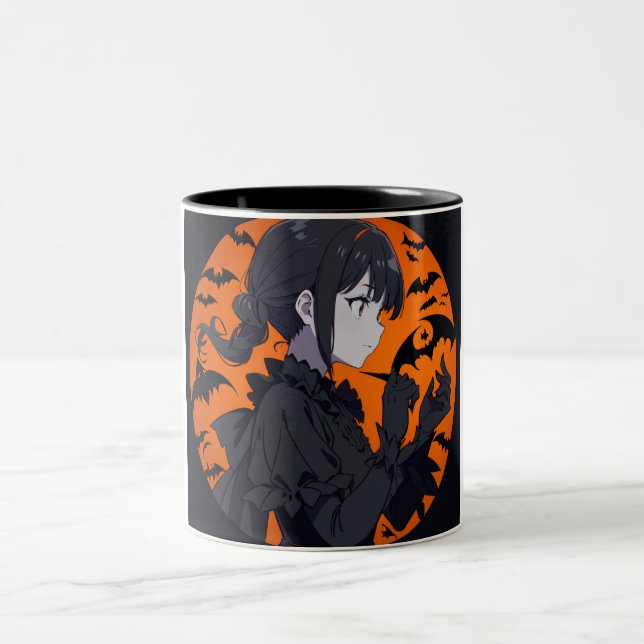 Caneca De Café Em Dois Tons menina do halloween (Centro)