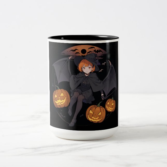 Caneca De Café Em Dois Tons menina do halloween (Centro)