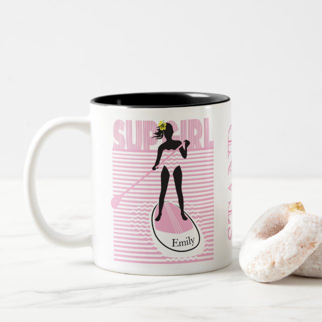 Caneca De Café Em Dois Tons Menina do SUP (Com Donut)