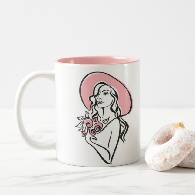 Caneca De Café Em Dois Tons Menina elegante (Com Donut)
