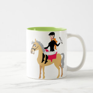 Caneca De Café Em Dois Tons Menina equestre verde