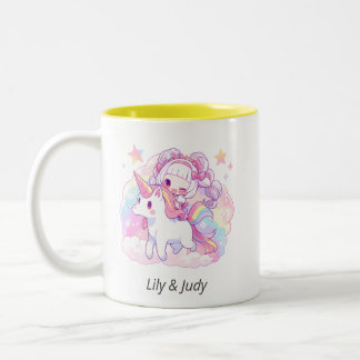 Caneca De Café Em Dois Tons menina mágica montando unicórnio | Anime japonês