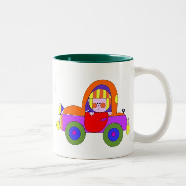 Caneca De Café Em Dois Tons menina no carro (Direita)