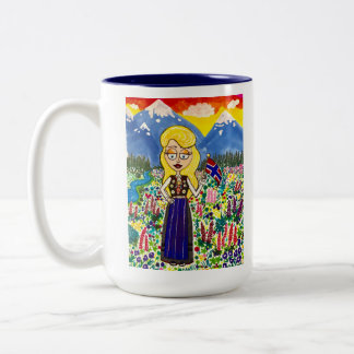 Caneca De Café Em Dois Tons Menina norueguesa em Bunad