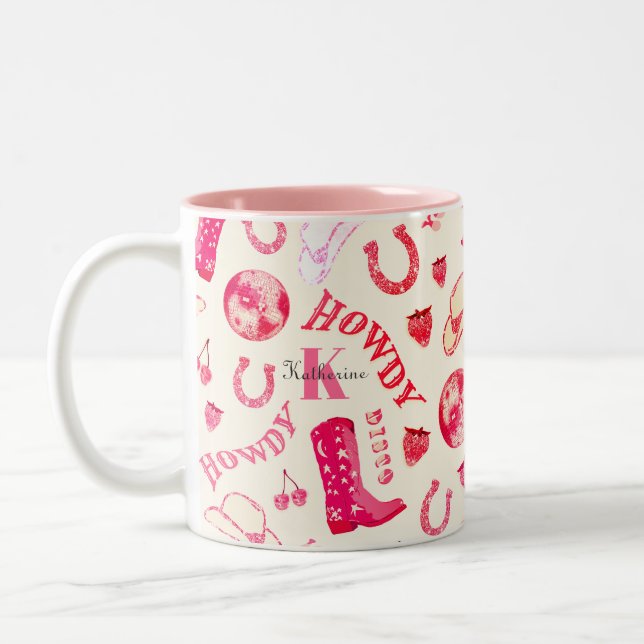 Caneca De Café Em Dois Tons Menina rosa-branca, coqueteira monograma (Esquerda)