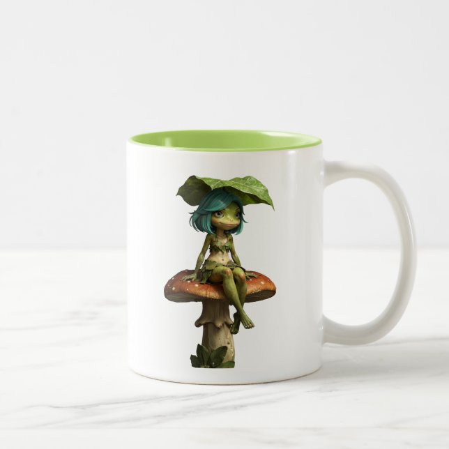 Caneca De Café Em Dois Tons Menina Sapo Fofa Sentada no Cogumelo (Direita)