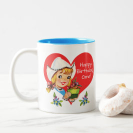 Caneca De Café Em Dois Tons Menina & tulipas holandesas da avó de Oma do feliz